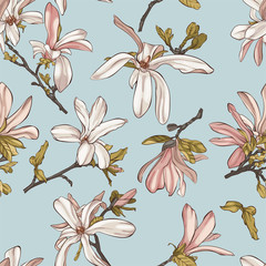 Fototapety  Seamless pattern with  beautiful spring magnolia flowers