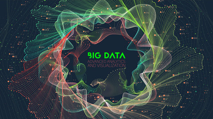 Vector abstract colorful big data information sorting visualization. Social network, financial analysis of complex databases. Visual information complexity clarification. Intricate data graphic - obrazy, fototapety, plakaty