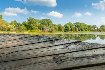 Edge of an old dock at a lake in Saginaw, Michigan
