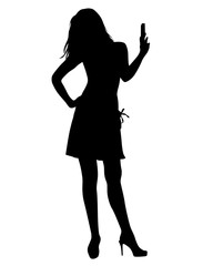 Young woman with phone on a white background