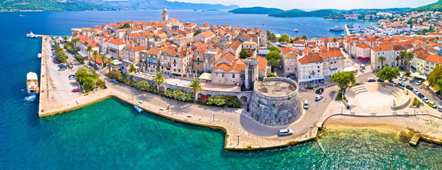 Korcula. Historic town of Korcula aerial panoramic view