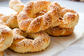 Lush yeast bagels with sesame seeds