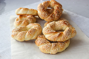 Lush yeast bagels with sesame seeds