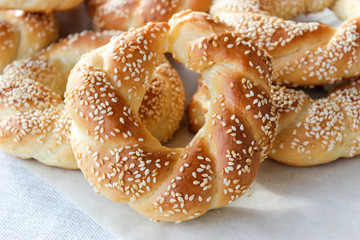 Lush yeast bagels with sesame seeds