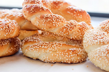 Lush yeast bagels with sesame seeds