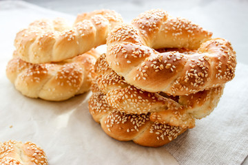 Lush yeast bagels with sesame seeds