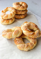 Lush yeast bagels with sesame seeds