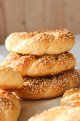 Lush yeast bagels with sesame seeds