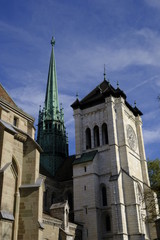 Switzerland Geneva October 06 2017 The St. Pierre Cathedral is a cathedral in Geneva,The present neo-classical façade dates from the middle of the eighteenth century