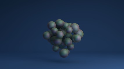 3D image of a cluster of many balls of different sizes with an iris. 3D rendering for abstract compositions and futuristic design. Idea for desktop screensavers, Wallpapers, background compositions.