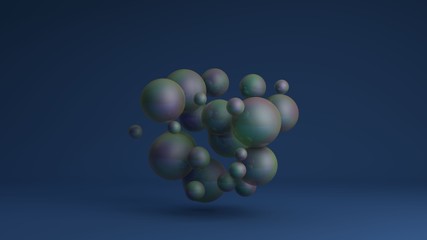 3D image of a cluster of many balls of different sizes with an iris. 3D rendering for abstract compositions and futuristic design. Idea for desktop screensavers, Wallpapers, background compositions.