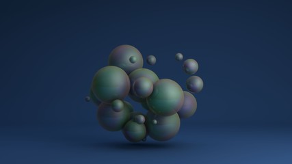 3D image of a cluster of many balls of different sizes with an iris. 3D rendering for abstract compositions and futuristic design. Idea for desktop screensavers, Wallpapers, background compositions.