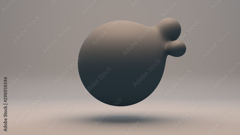 Poster 3d rendering of grey liquid substance with . the big sphere merges with the small. the composition o