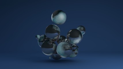 3D image of a cluster of many glass balls of different sizes 3D rendering for abstract compositions and futuristic design. Idea for desktop screensavers, Wallpapers, background compositions.