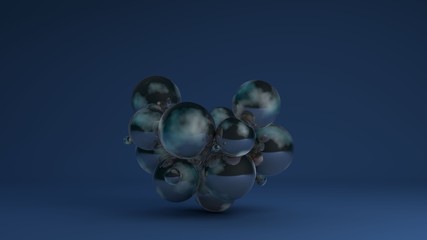 3D image of a cluster of many glass balls of different sizes 3D rendering for abstract compositions and futuristic design. Idea for desktop screensavers, Wallpapers, background compositions.