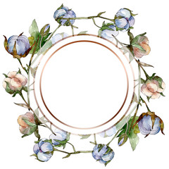 Fototapeta na wymiar White cotton floral botanical flowers. Watercolor background illustration set. Frame border ornament square.