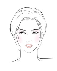 girl face short hair portrait isolated on white background. hand drawn vector illustration