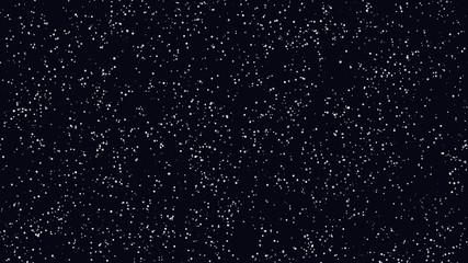 White snowflakes on a black background fly. Night winter background. Lots of blurred particles.