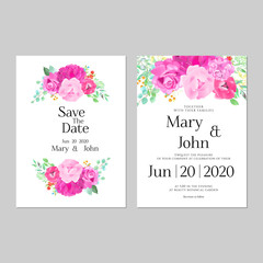 watercolor wedding invitation card with floral flowers