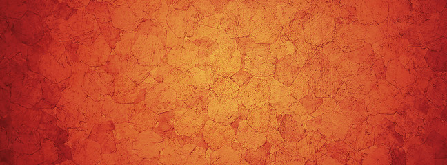 Horizontal yellow and orange grunge texture cement or concrete wall banner, blank background.