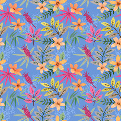 Fototapeta na wymiar Colorful hand drawn flowers pattern vector design.