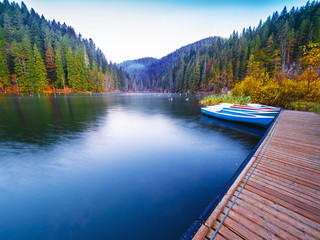 Fototapeta premium Morning on Lacul Rosu or Red Lake located in Harghita County, Romania