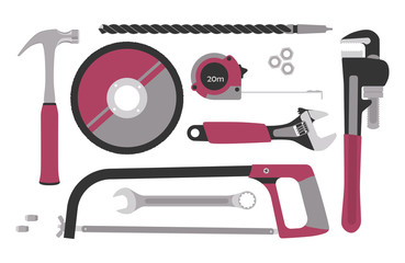 Set of tools for construction and repair in flat style. Vector illustration.