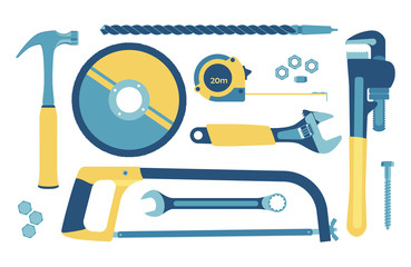 Set of tools for construction and repair in flat style. Vector illustration.