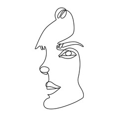 Continuous line vector drawing. Face silhouette. Abstract portrait.
