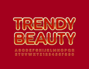 Vector luxury Sign Trendy Beauty. Unique Red and Golden Font. Chic Alphabet Letters and Numbers.