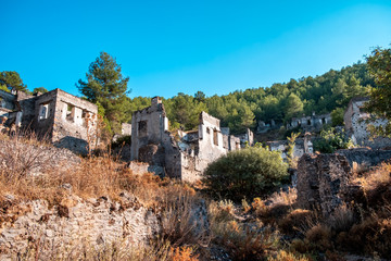 Fototapeta na wymiar Ruins of Kayakoy Village in Fethiye Town, Kayakoy Village is old abandoned historical Greek village