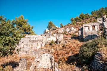 Fototapeta na wymiar Ruins of Kayakoy Village in Fethiye Town, Kayakoy Village is old abandoned historical Greek village