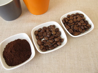 Roasted Arabian coffee and ground beans