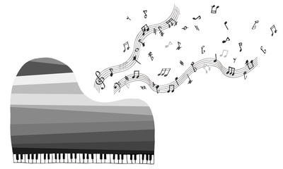 grand piano with notes - gray gradation	グランドピアノと音符 -グレーグラデーション