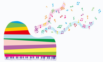 grand piano with notes - colorful stripe グランドピアノと音符 カラフルストライプ   © Mimai Mig