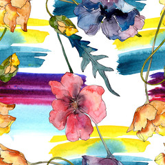 Poppy floral botanical flower. Watercolor background illustration set. Seamless background pattern.