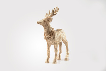 Gold Red deer, reindeer, christmas / autumn picture, isolated on white background, decoration, postcard, wall paper