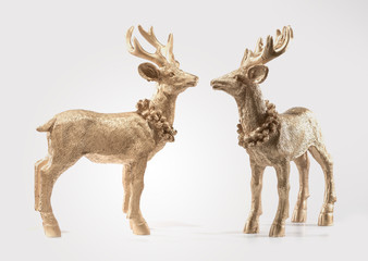Two Goldon Red deers, reindeer, christmas picture, isolated on white background, decoration, postcard, wall paper