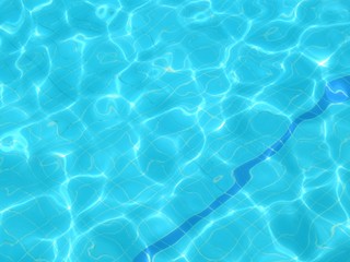 Surface of a sunlit swimming pool. Blue water, crystal clear, full of reflections that form interesting drawings and lines. Nice abstract composition.