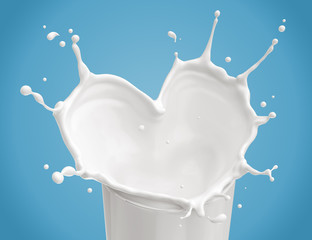 Heart shaped milk splashed in a glass, 3d rendering. - obrazy, fototapety, plakaty