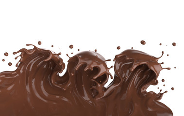 Chocolate or Cocoa splash, Abstract background, 3D illustration.
