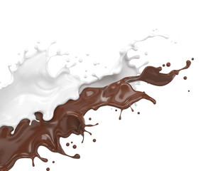 Splash of milk and chocolate mixing with Clipping path 3d illustration.