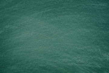 Working place on empty rubbed out on green board chalkboard texture background for classroom or wallpaper, add text message.