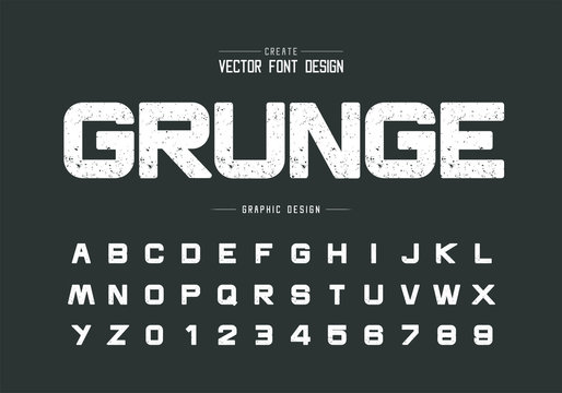 Texture bold font and grunge round alphabet vector, Rough design typeface letter and number