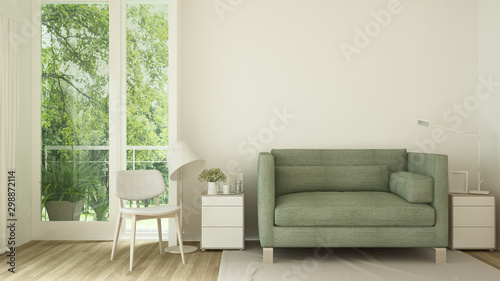 Fototapete Living Room In Home And Nature View Relax Area In Living Room And Forest View Background Interior Simple Design For Residential Artwork 3d Rendering Choti