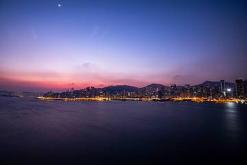 Hong Kong Victoria Harbor landscape view from Hotel's balcony 