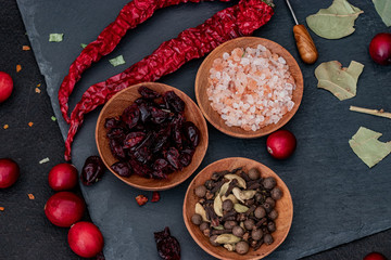 Set of seasonings for meat cooking 