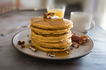 Pumpkin Pancakes with Bacon