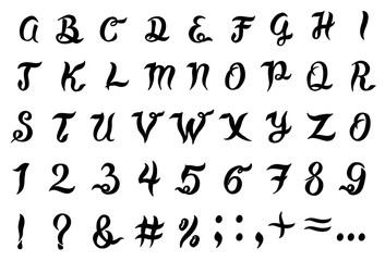 Hand drawn vector alphabet, font.