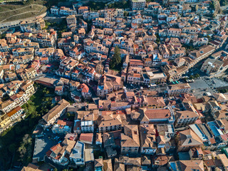 Fototapeta premium Aerial view of Pizzo Calabro, Calabria, Italy. Houses on the rock seen from the sea.